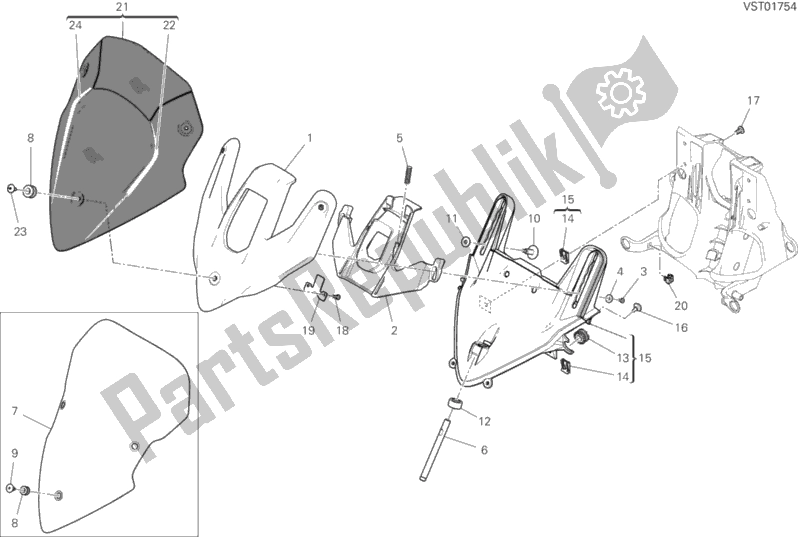 All parts for the Windshield of the Ducati Multistrada 1260 S Pikes Peak Thailand 2019